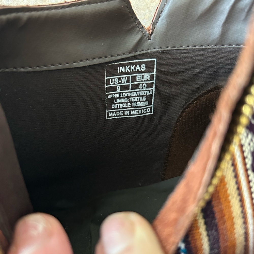 Inkka Beautiful Brown Leather Ankle Boots with Textile Design size 9 - Picture 6 of 10